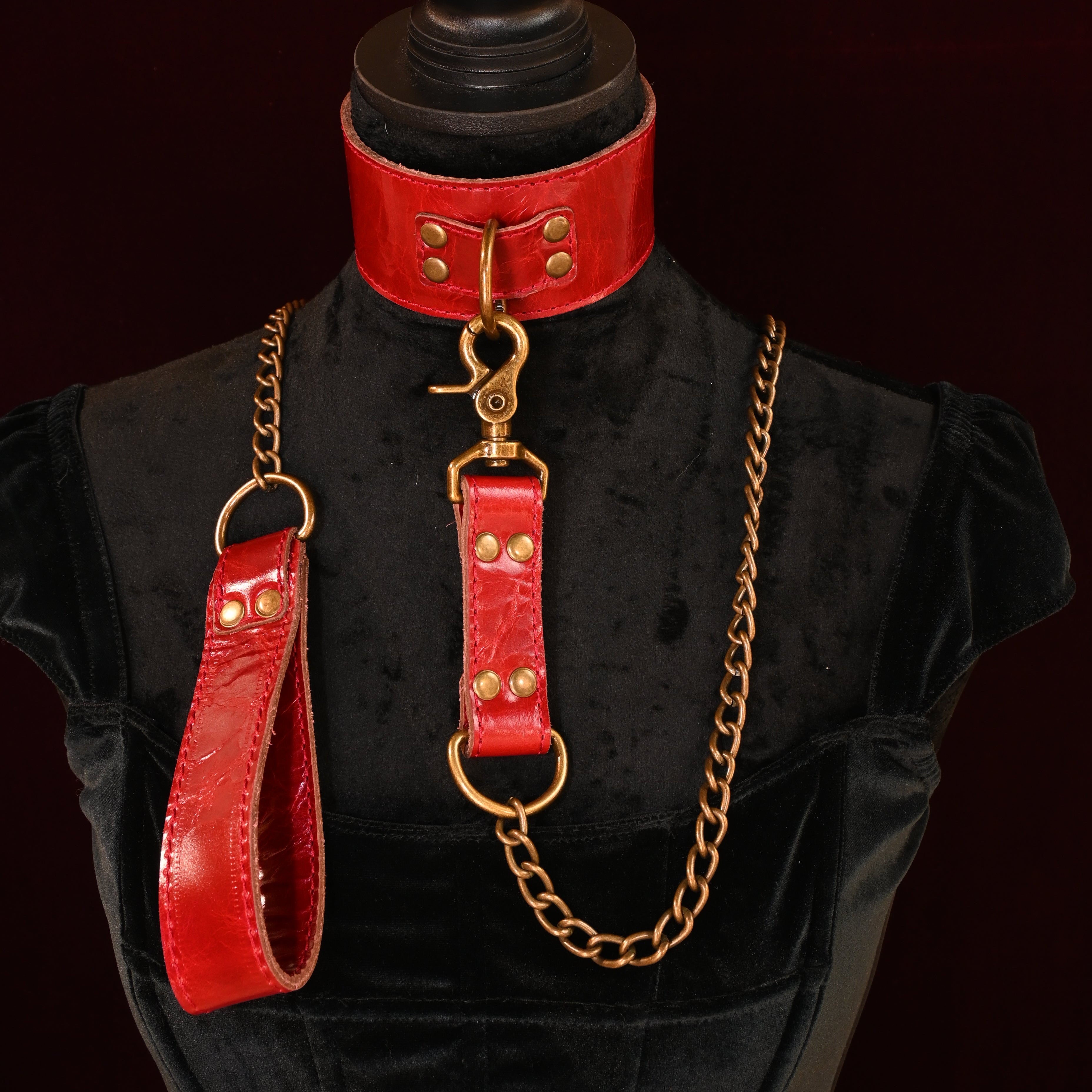 Crimson Antique Collar and Leash set with matching ankle and wrist cuffs image 2