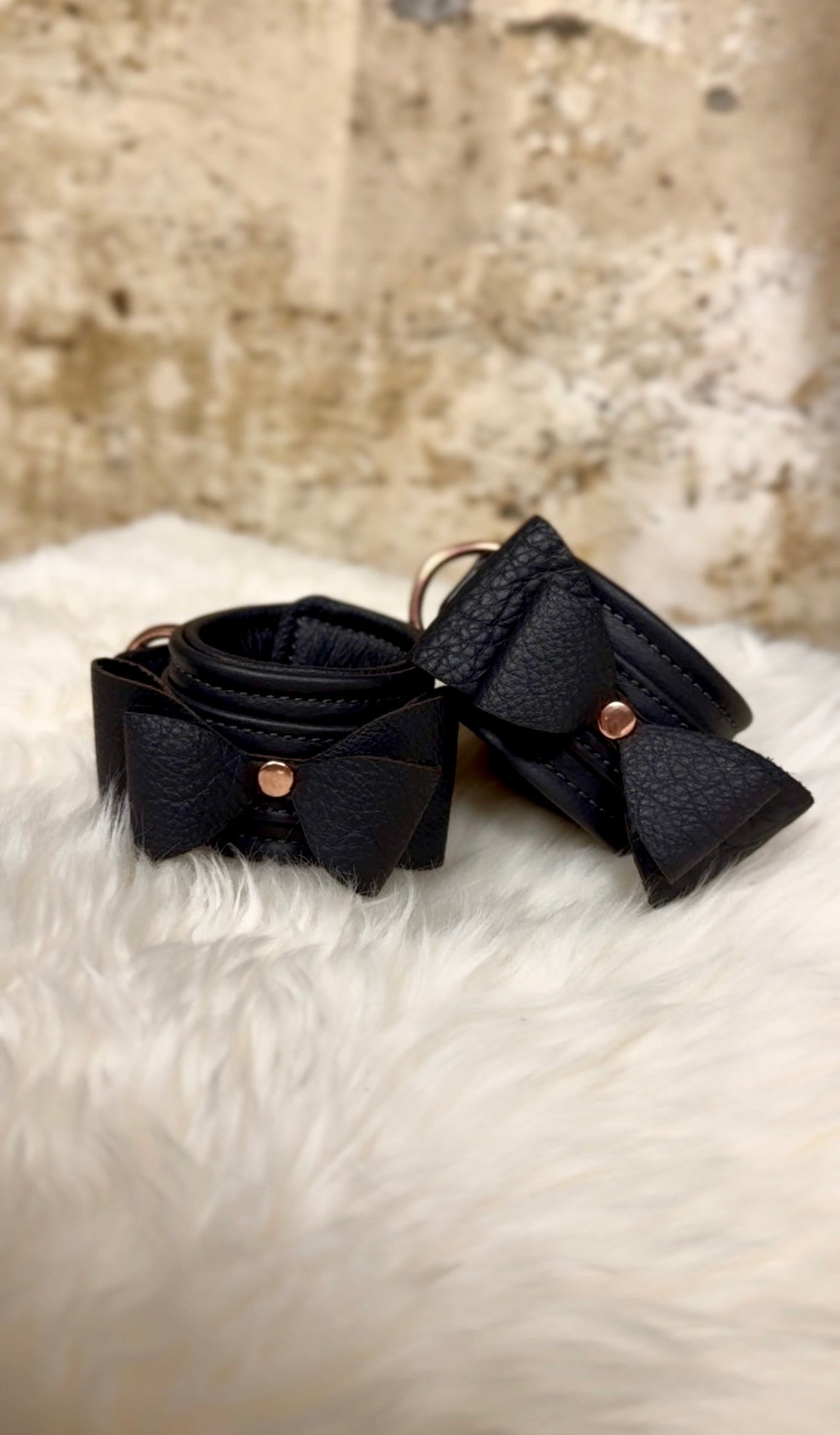 Bow Sunridge Leather Cuffs - Black & Rose Gold