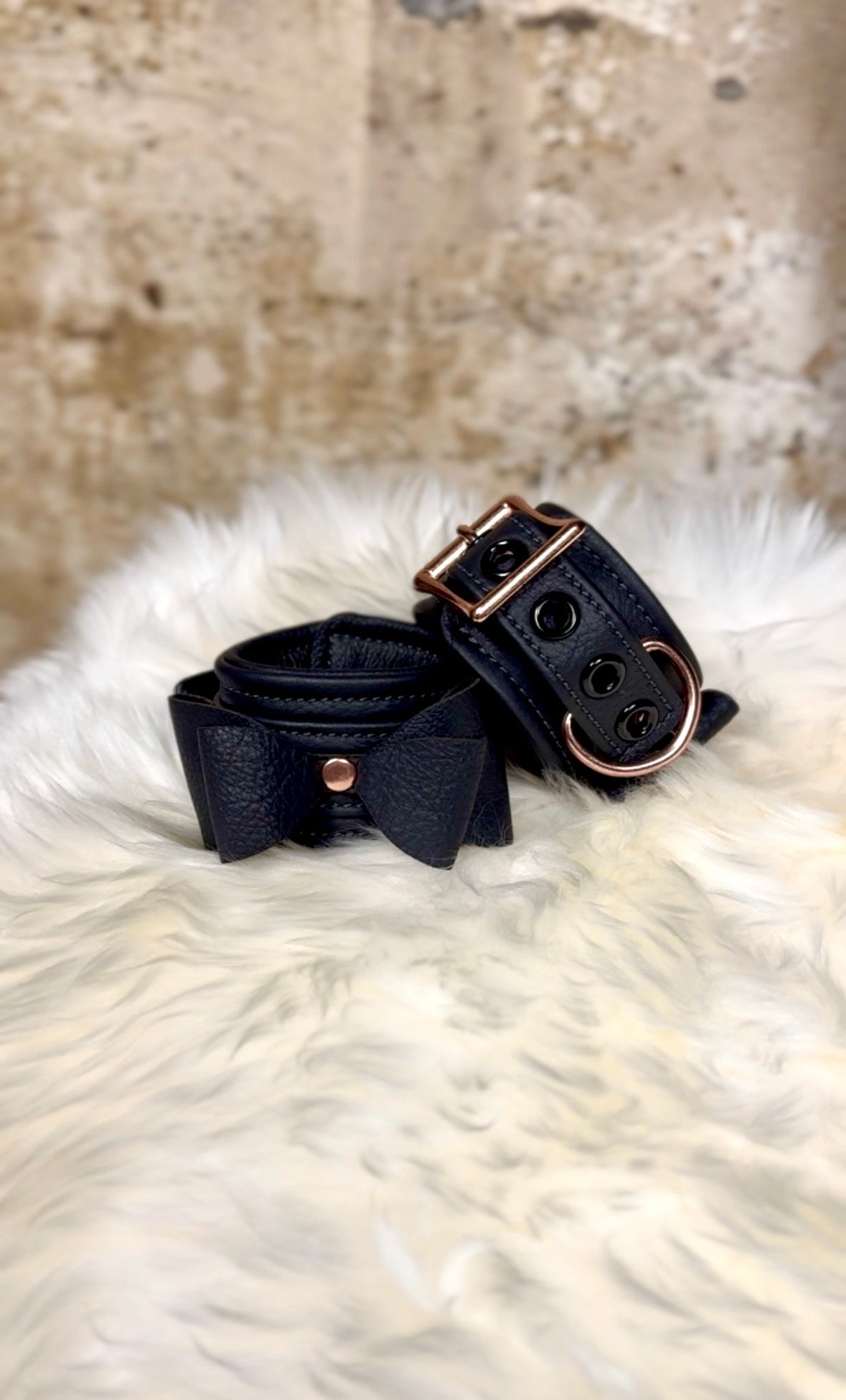 Bow Sunridge Leather Cuffs - Black & Rose Gold