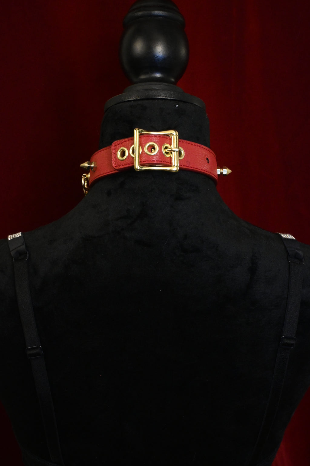 Crimson Leather Spikes and Bells Collar