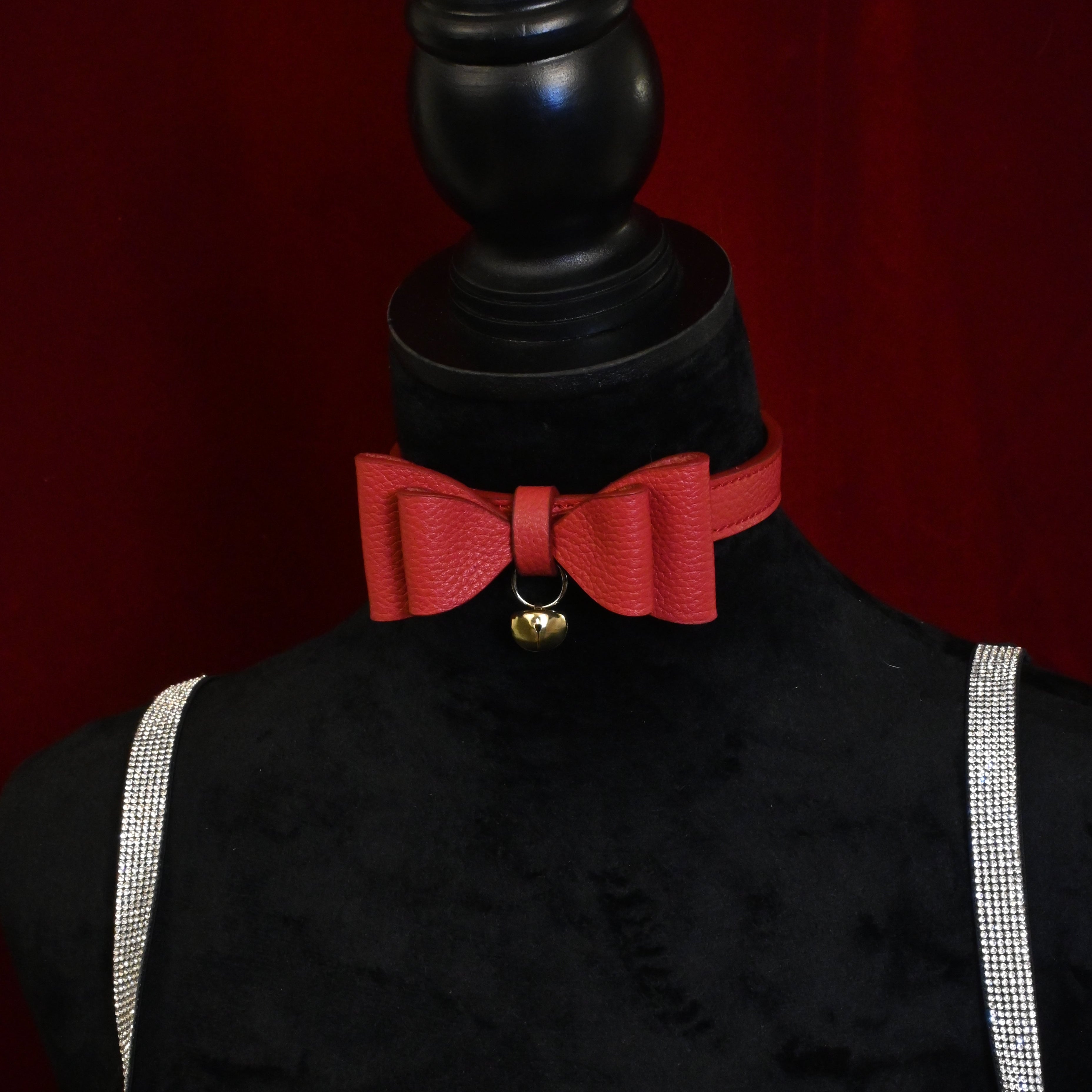 Crimson Leather Bow Kitten Collar