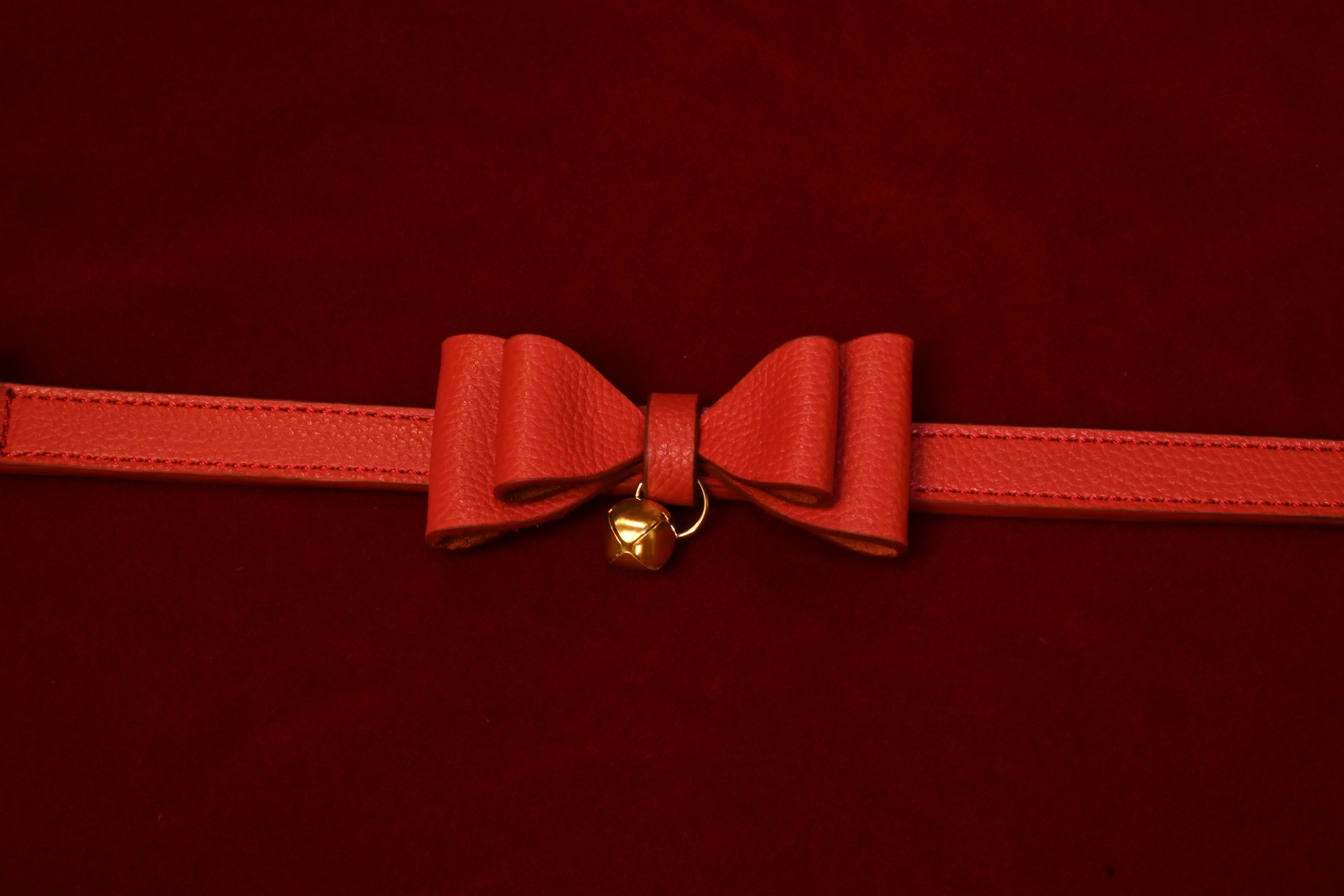 Crimson Leather Bow Kitten Collar