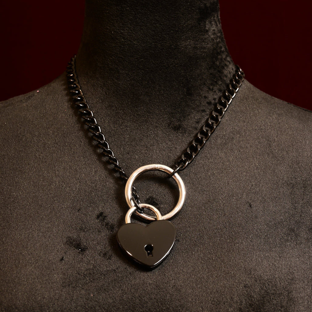 Build Your Own Slip Chain with Locking Black Heart - CUSTOM ENGRAVING