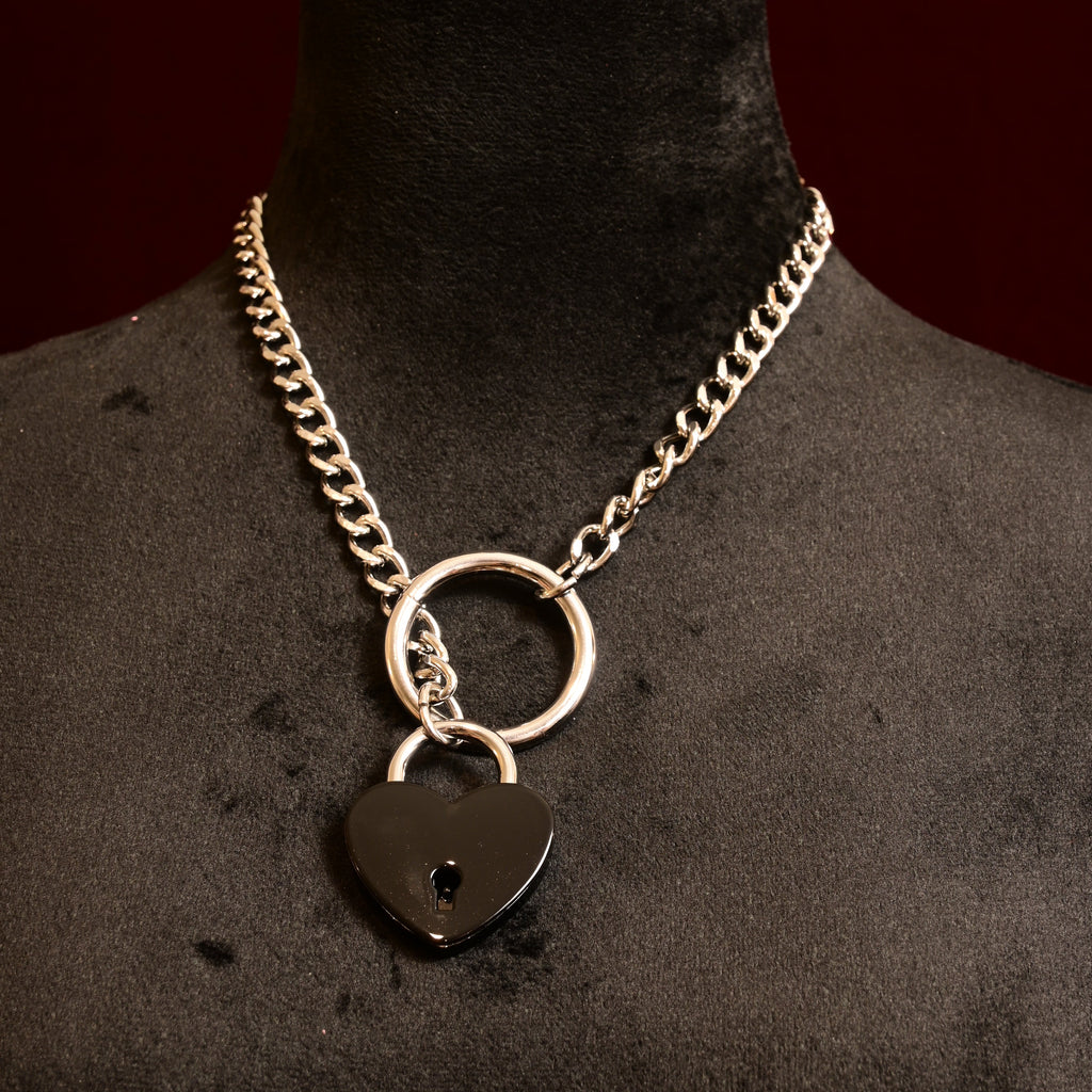 Build Your Own Slip Chain with Locking Black Heart - CUSTOM ENGRAVING