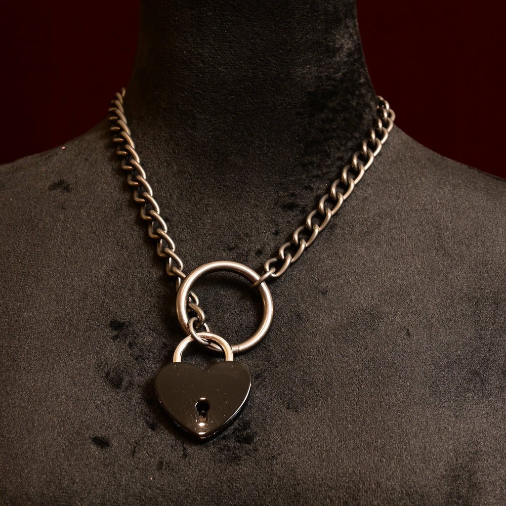 Build Your Own Slip Chain with Locking Black Heart - CUSTOM ENGRAVING