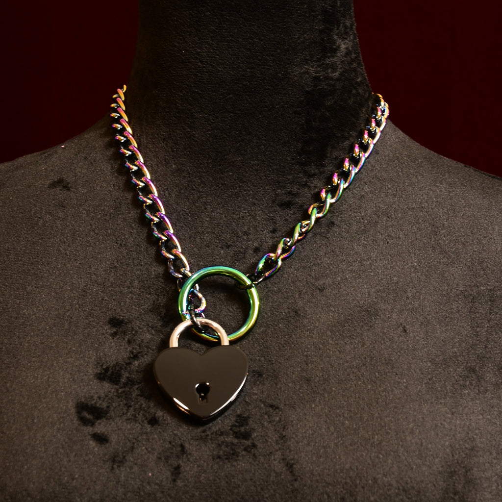 Build Your Own Slip Chain with Locking Black Heart - CUSTOM ENGRAVING