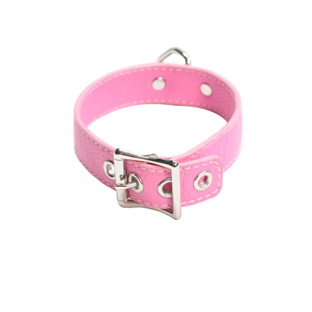Leather Collar with O Ring - Pink