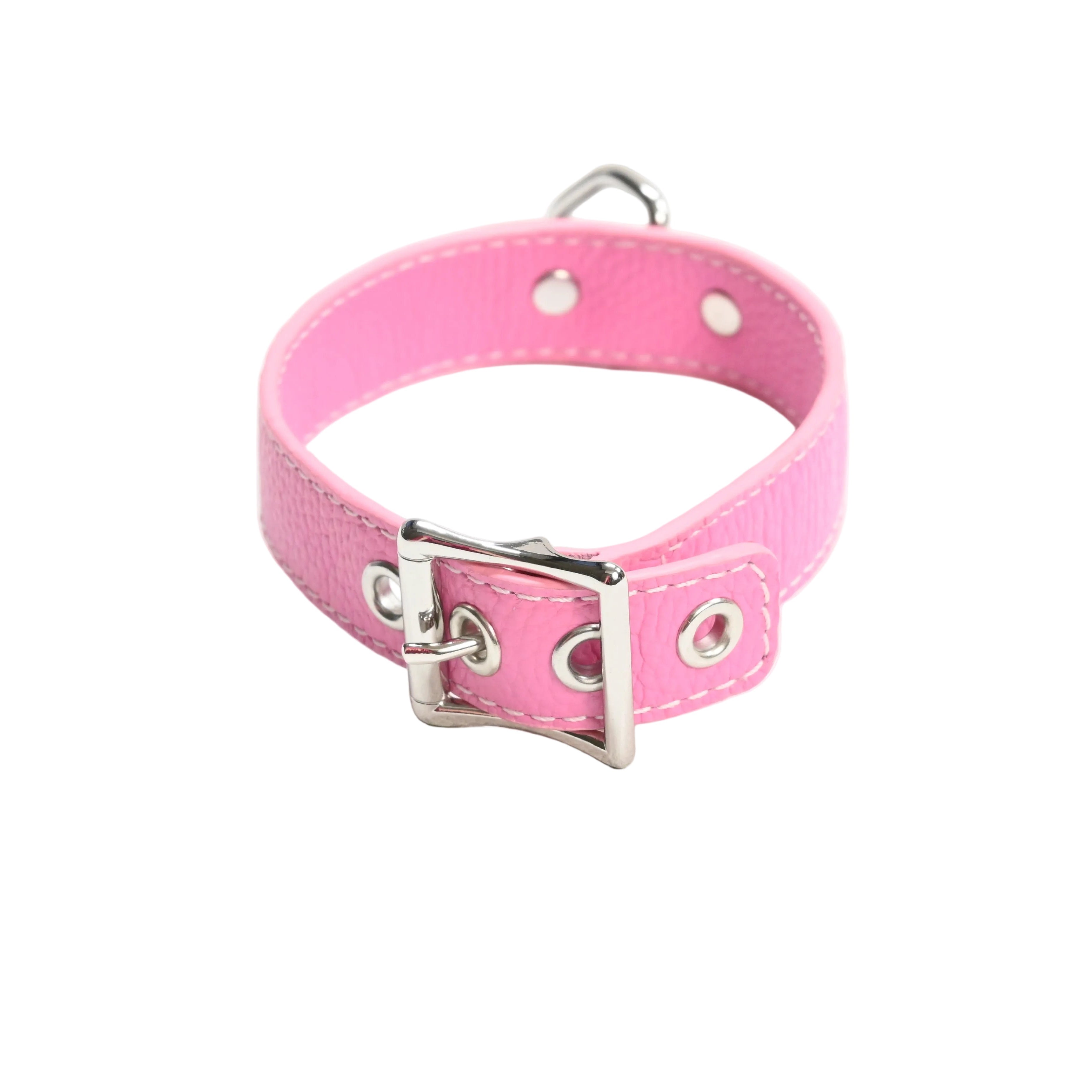 Leather Collar with O Ring - Pink