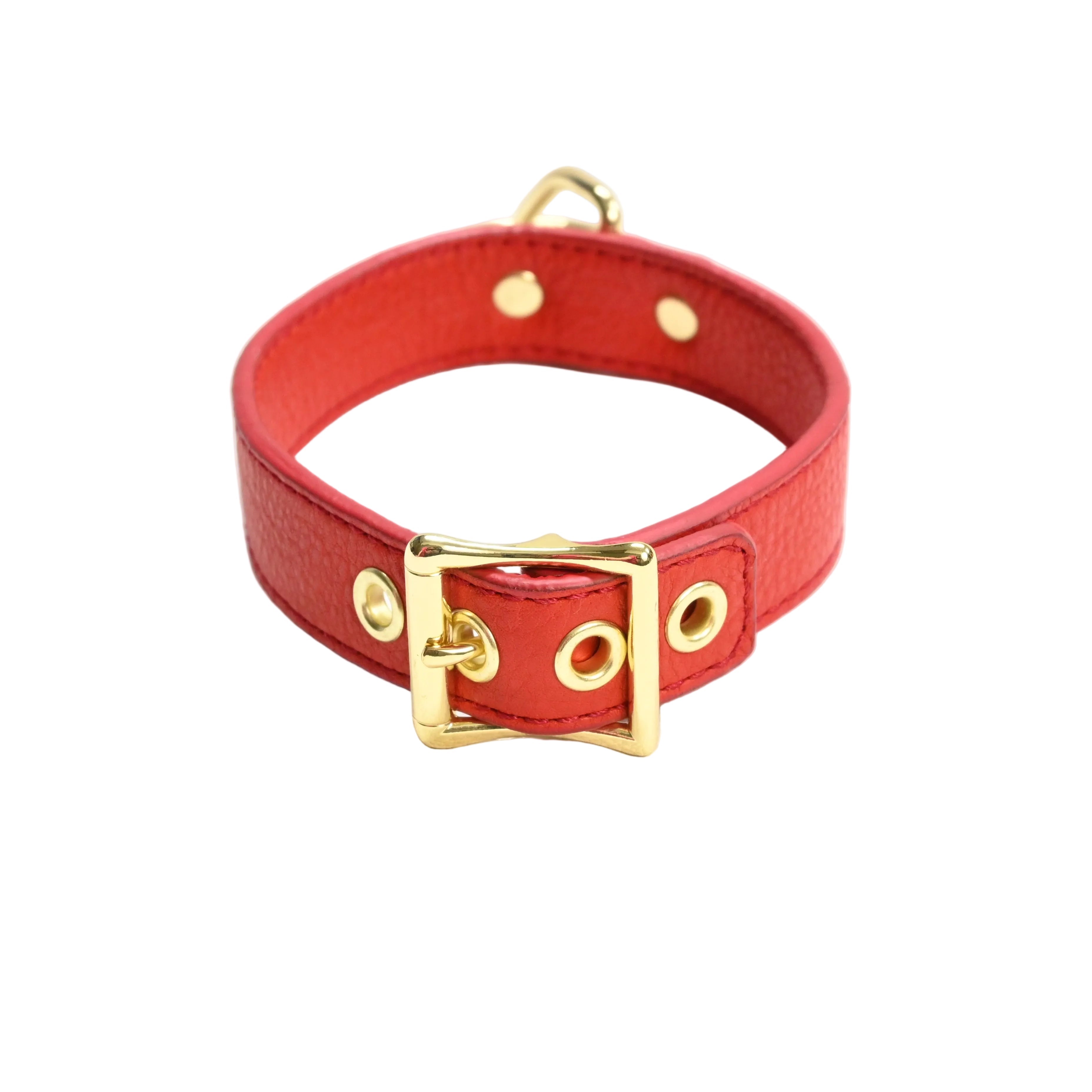 Leather Collar with O Ring - Red