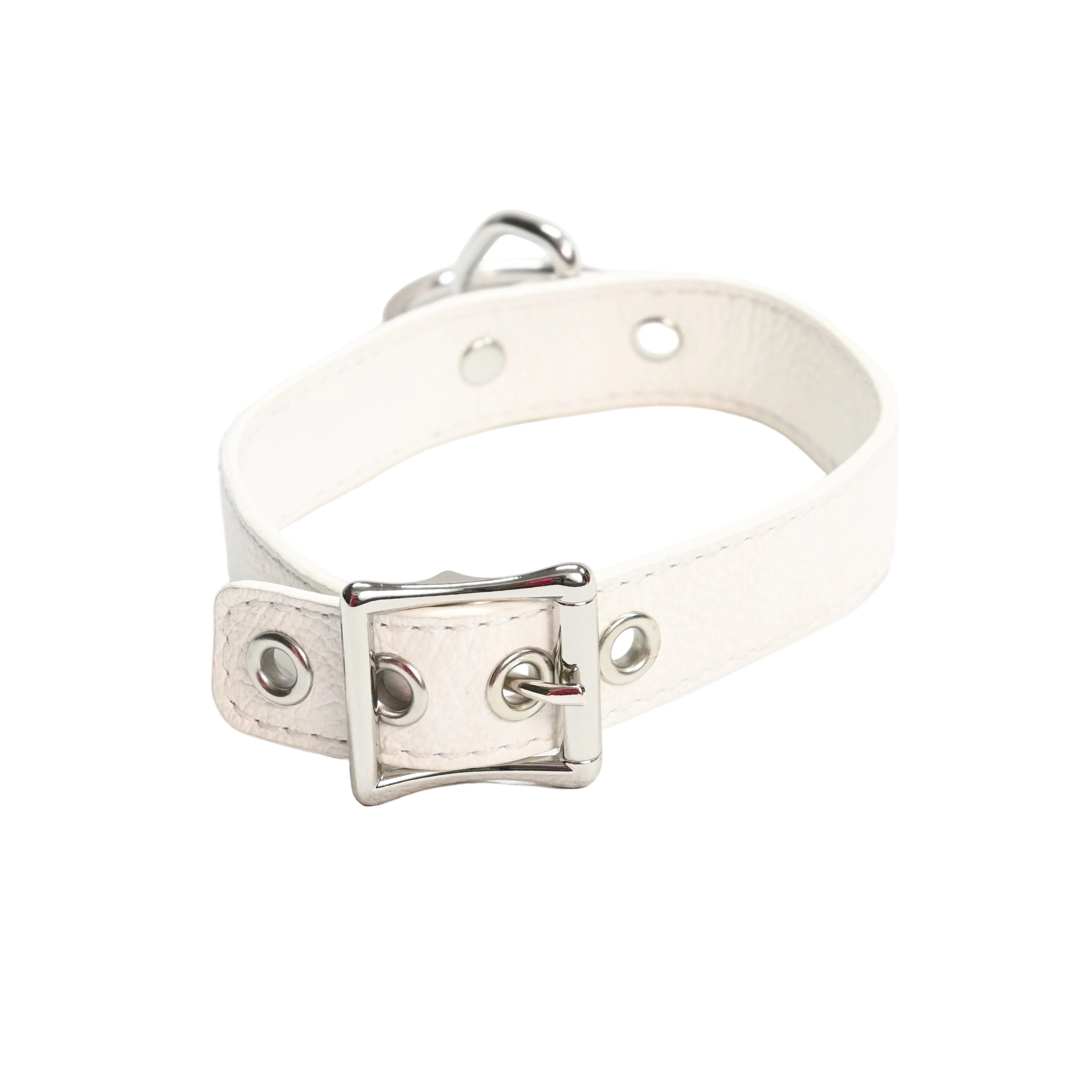 Leather Collar with O Ring - White