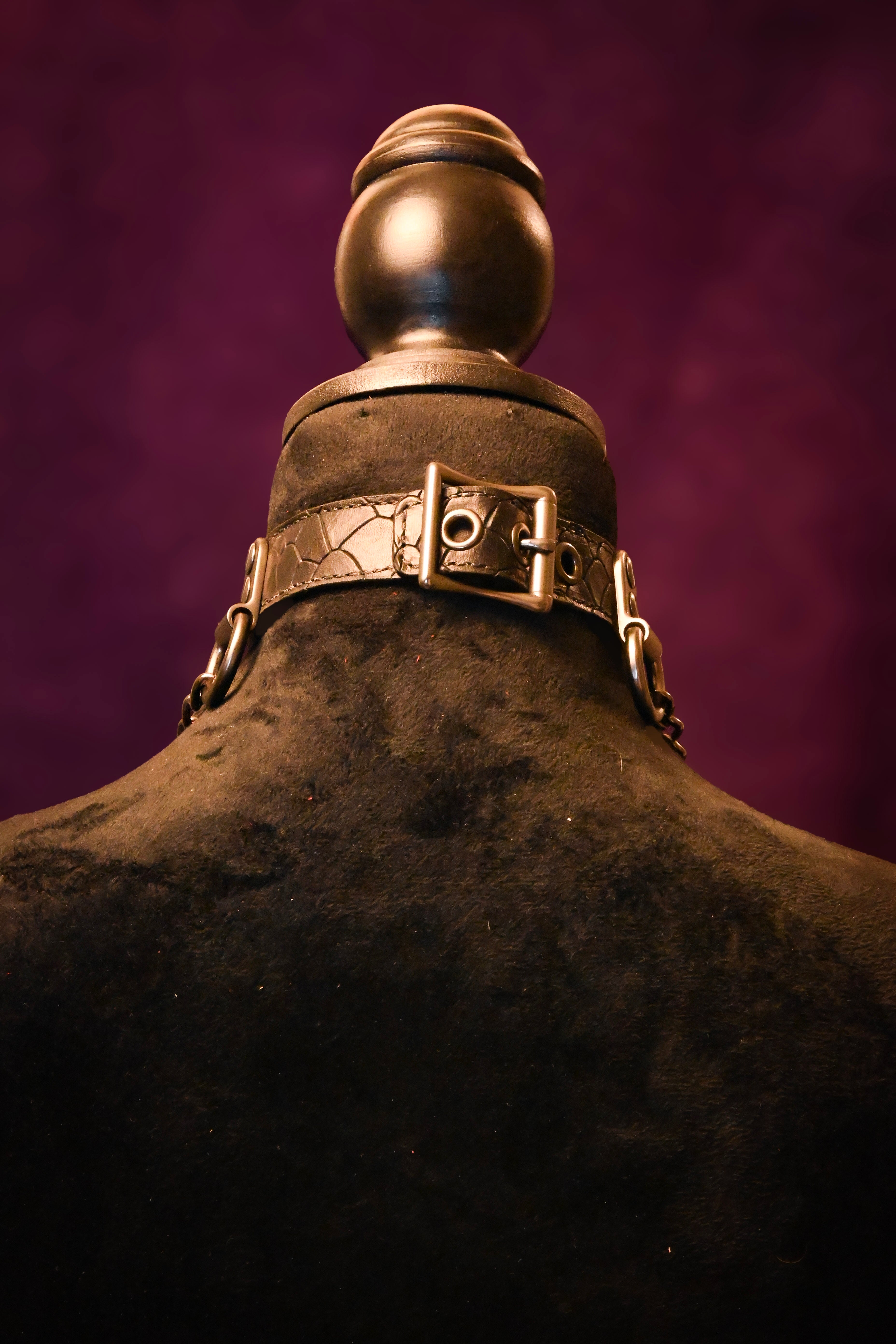 Black Scale Embossed Leather with Gunmetal Chain Name Plate Collar