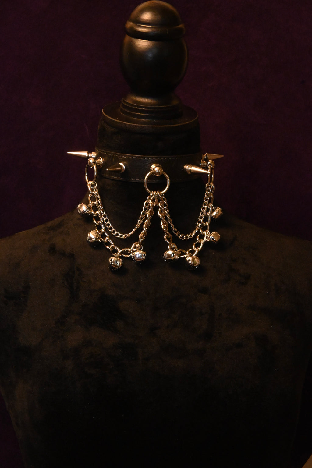 Leather Spikes and Bells Collar