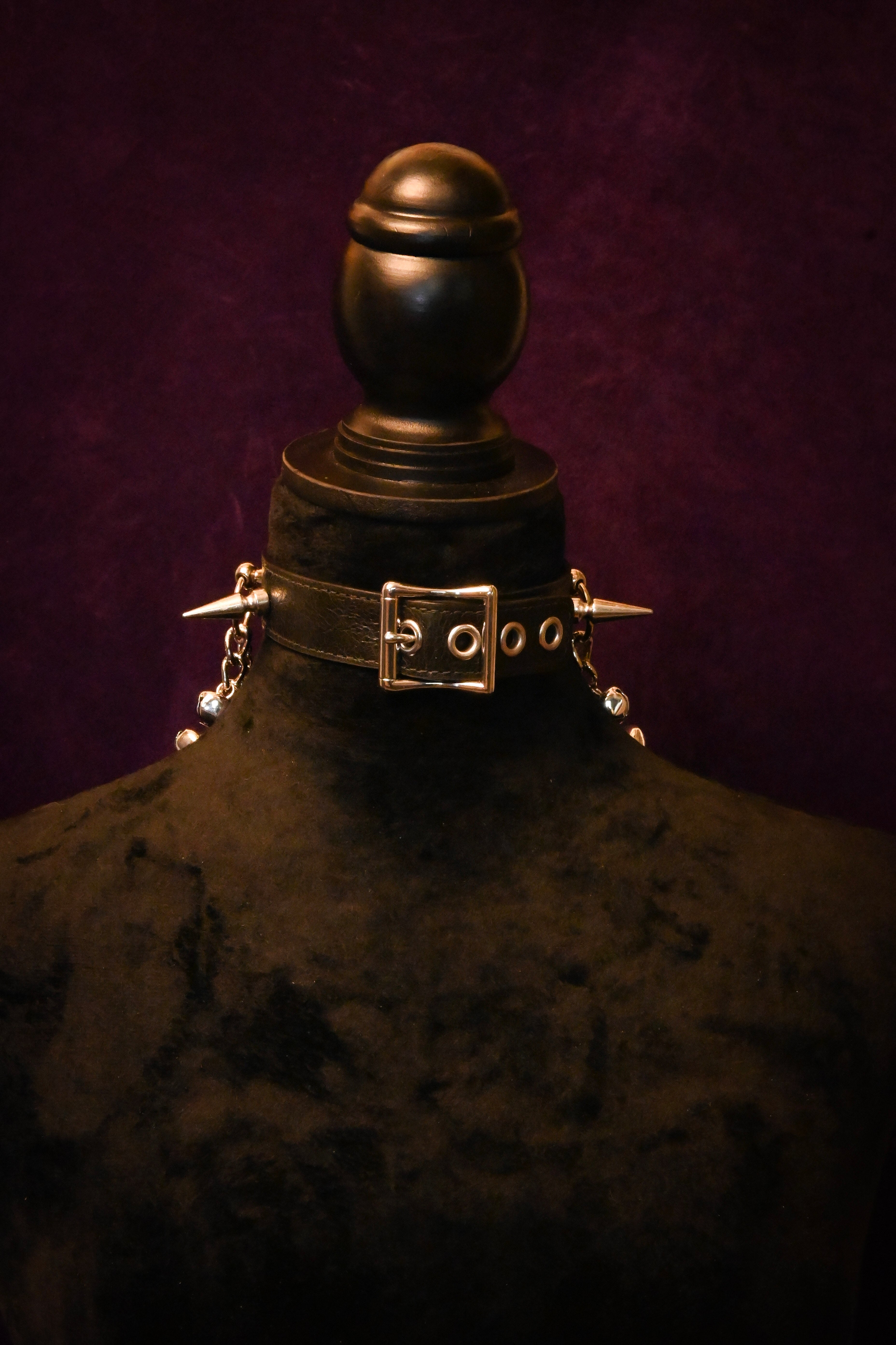 Black Leather Spikes and Bells Collar