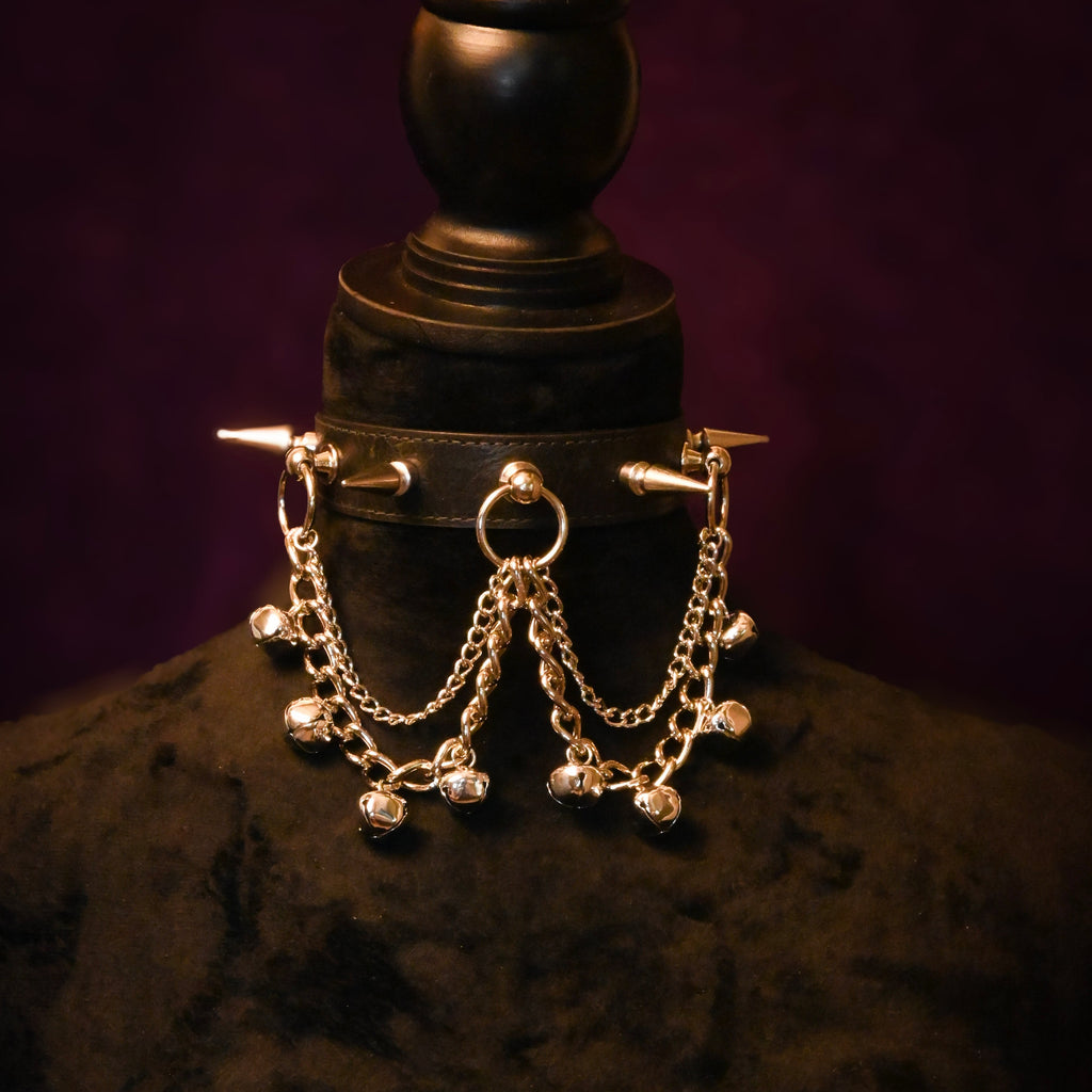 Leather Spikes and Bells Collar