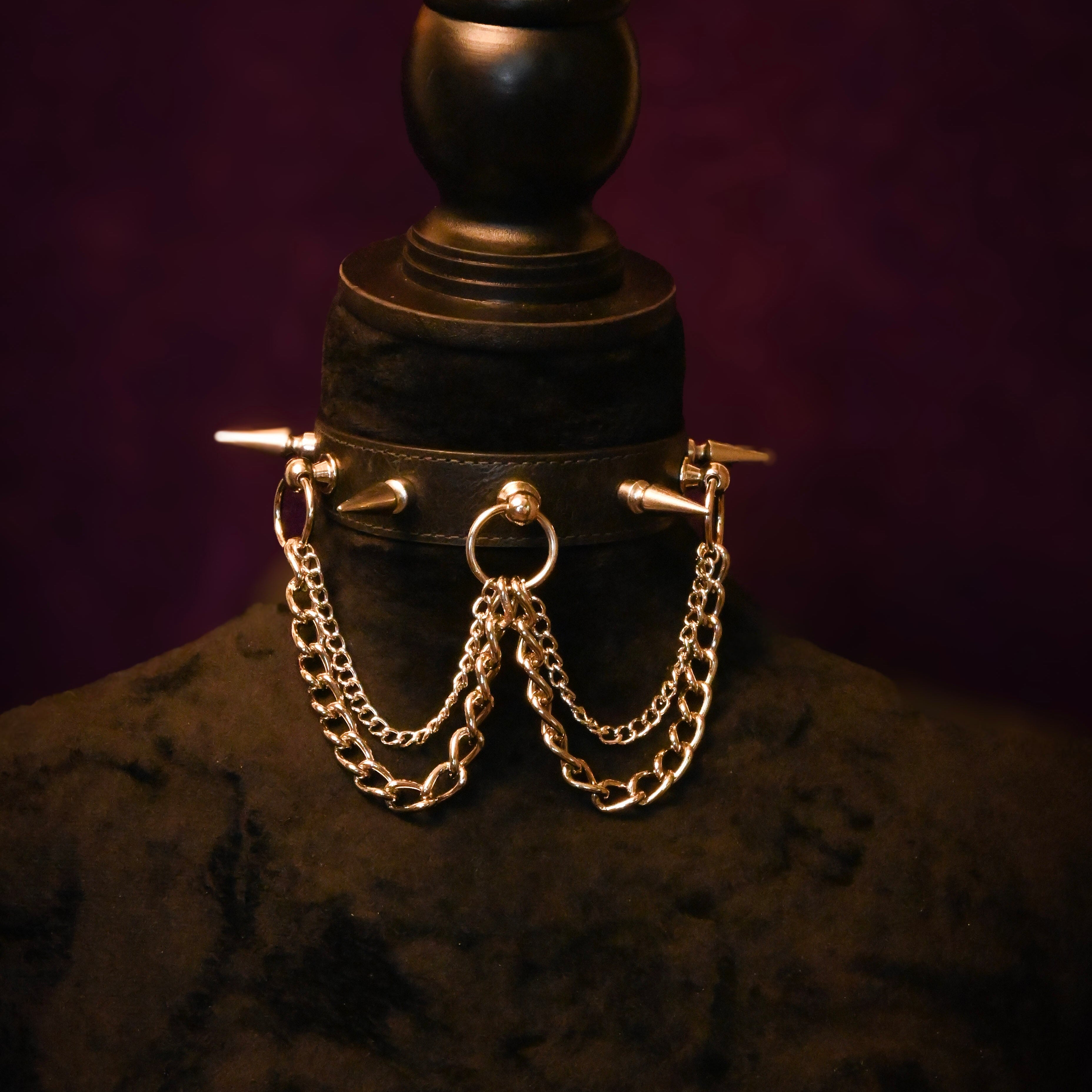 Black Leather Spikes and Chains Choker