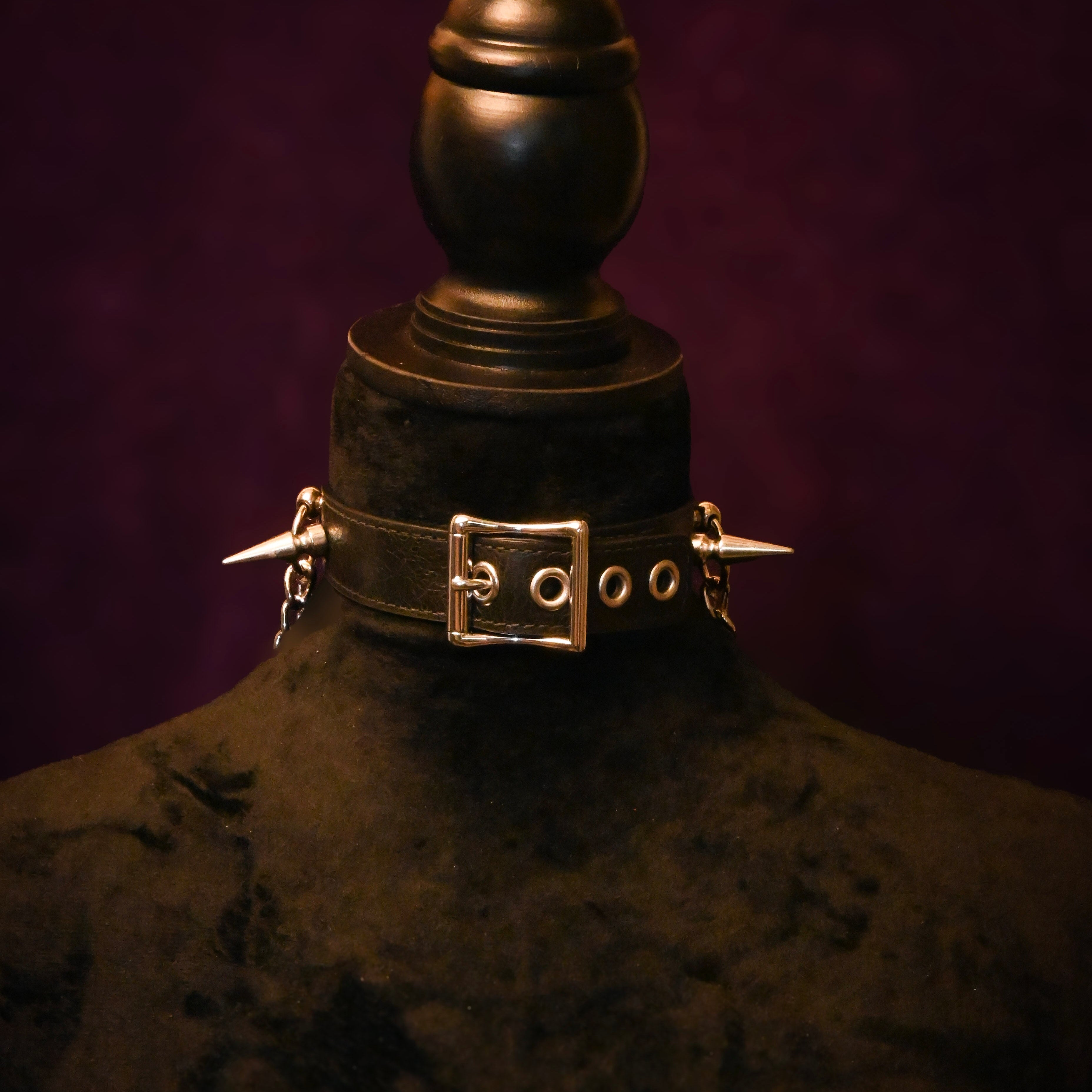 Black Leather Spikes and Chains Choker