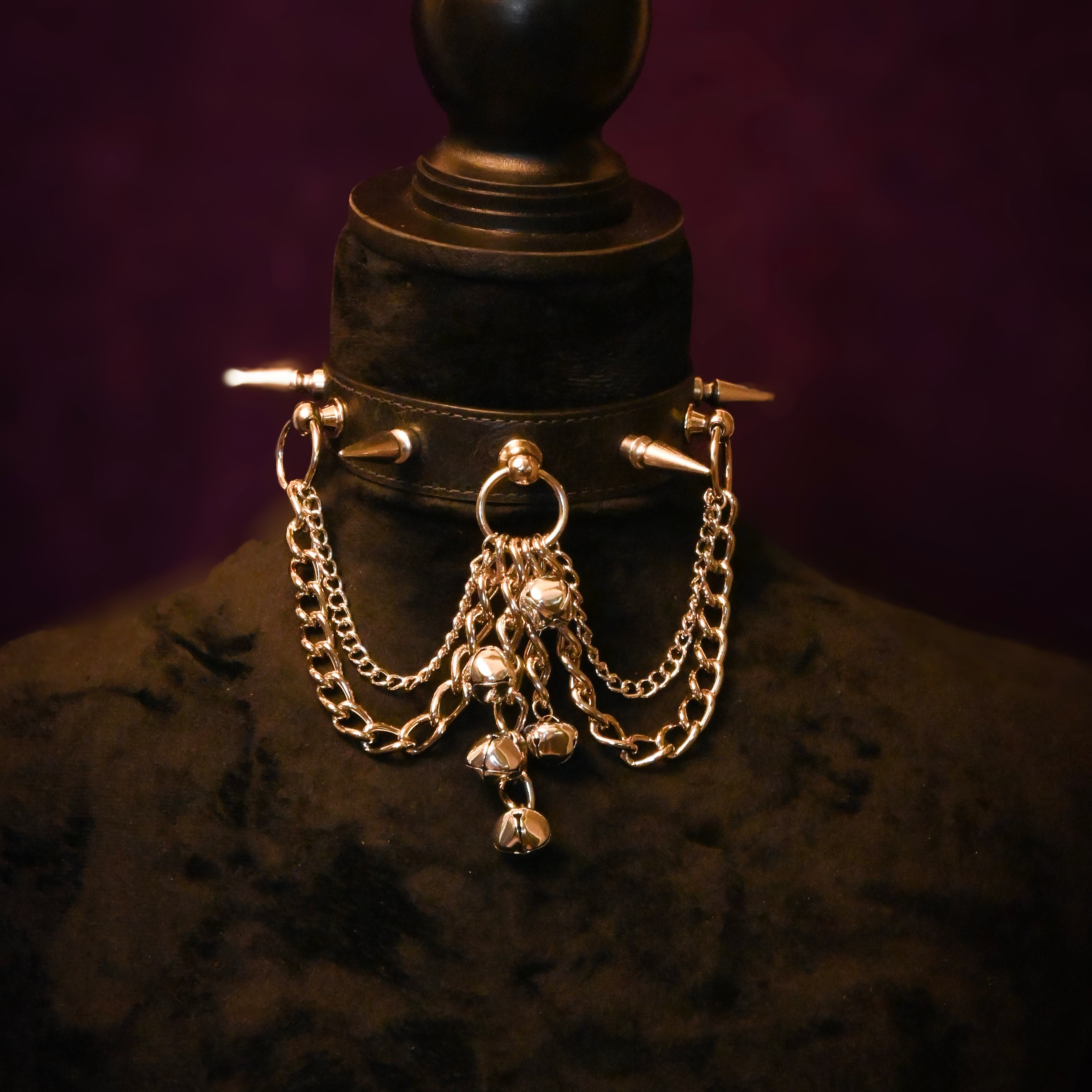 Leather Spikes, Chains, and Bells Collar